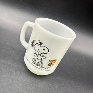 Vintage Snoopy Woodstock Milk Glass Mug Anchor Hocking USA Life is Pure Joy